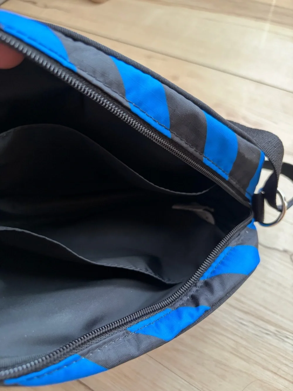 LeSportsac Black with Pink and Blue Diagonal Stripe Crossbody Bag